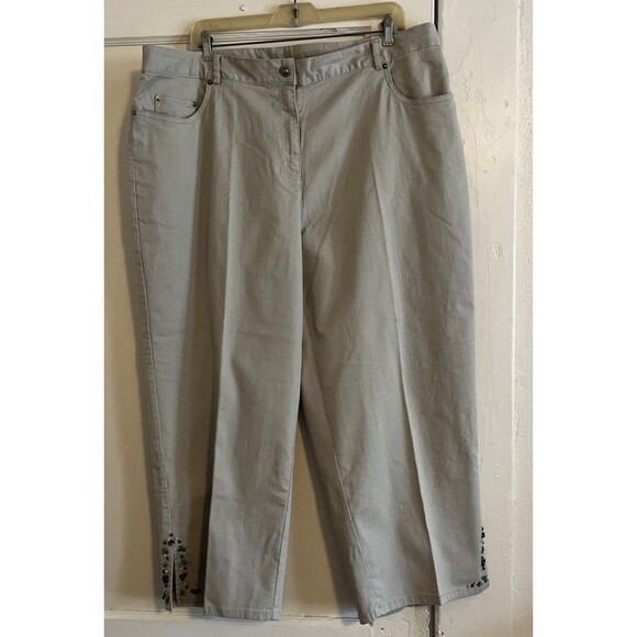 Ruby Rd Capri Pants Women’s 18W Beige Stretch Embellished Leg Semi Elastic Waist - Picture 1 of 11